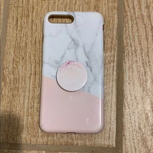 Pink Marble iPhone 7 Plus case w/ pop socket!